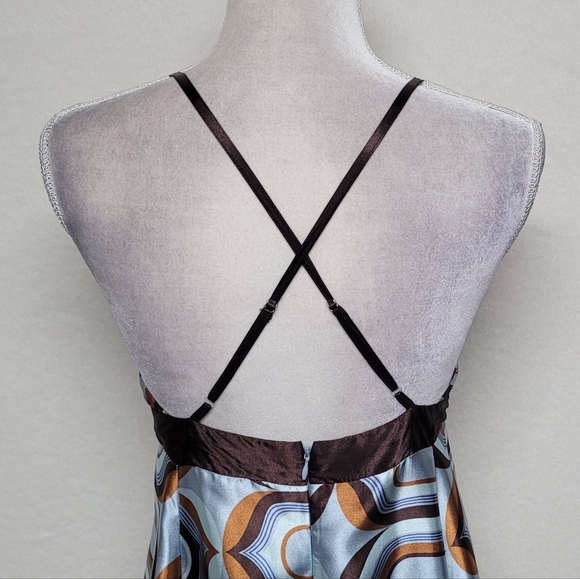 90s Vintage My Michelle Retro Geometric Print Satin Racerback Mini Slip Dress M - Picture 9 of 11